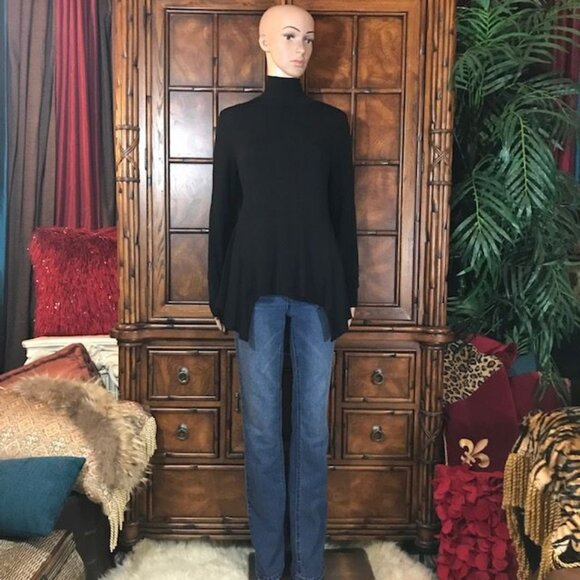 NWOT G by Giuliana Black Modal Shark Bite Hem Turtleneck Top - Picture 4 of 11